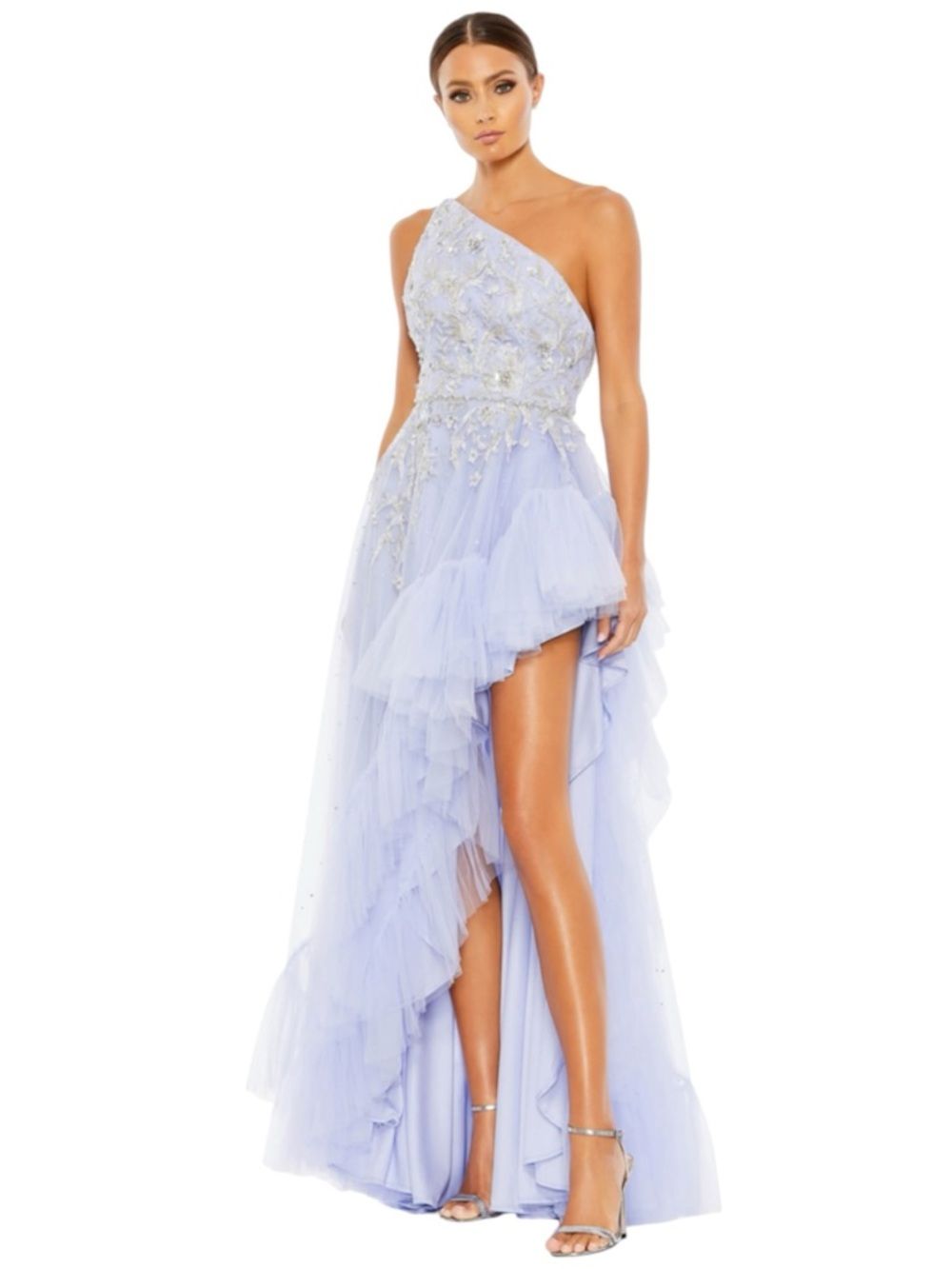 Mac Duggal Lavender One-Shoulder High-Low Ruffled Evening Gown Size 8 Nwt